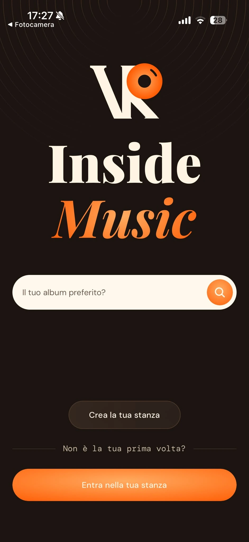 Schermata di benvenuto Inside Music di VinylRoom